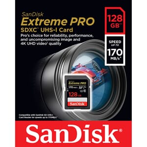SANDISK Extreme Pro SDXC UHS I 128GB 170/90mbs